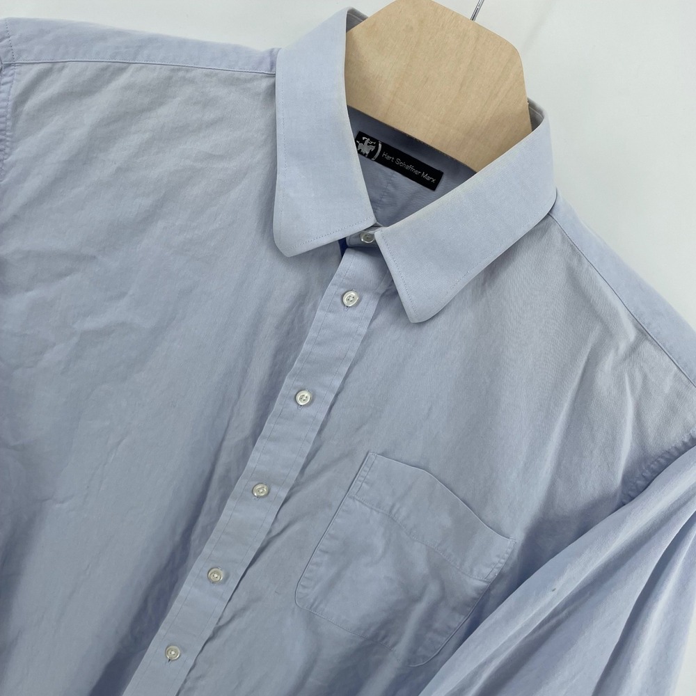 Hart Schaffner Marx Mens Light Blue Cotton Dress Shirt 17.5 35 Long Sleeve